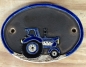 Preview: Keramik-Türschild – Trecker – Traktor in Wunschfarbe - 11 x 8 cm – Schriftfeld braun – Handarbeit