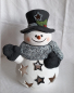 Preview: Schneemann-Windlicht für Teelicht oder Lichterkette – 25 cm hoch  – Handarbeit – Unikat – bemalte Keramik