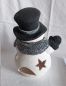 Preview: Schneemann-Windlicht für Teelicht oder Lichterkette – 25 cm hoch  – Handarbeit – Unikat – bemalte Keramik