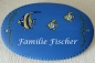 Preview: Keramik-Türschild – Fische – 18,3 x 11,2 cm – Schriftfeld blau – Handarbeit - Unikat