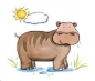 Preview: Keramik-Tasse  - Becher mit Wunschname – Motiv: 3 x Nilpferd mit Sonne – Sunshine Hippo