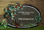 Preview: Töpfer-Türschild – Igel unterm Apfelbaum – 21,5 x 13 cm – Reliefbild – sehr aufwändige Handarbeit – DISC