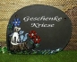 Preview: Töpfer-Türschild – Katzenpaar mit Blumen – blau und rot – 20 x 15 cm – Reliefbild – sehr aufwändige Handarbeit