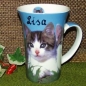 Preview: Keramik-Tasse  - Becher mit Wunschname – Katzen-Motiv