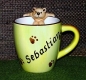 Preview: Keramik-Tasse  - Becher mit Wunschname – aufgesetztes Teddymotiv und Pfoten