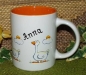 Preview: Keramik-Tasse  - Becher mit Wunschname – Motiv: 3 x Gans mit Sonne – 6 cm