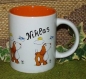 Preview: Keramik-Tasse  - Becher mit Wunschname – Motiv: 3 x Hund mit Sonne – 60 mm