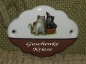 Preview: Keramik-Türschild – Katzenpaar - 11,5 x 8,5 cm - Schriftfeld mittelbraun – Handarbeit