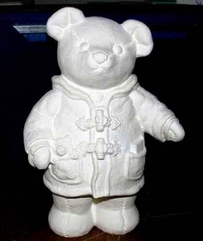stehender Teddy im Jeansmantel – 29 cm hoch – Schrühware