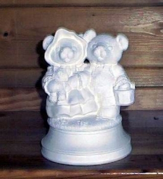 Spieluhr - Teddypaar mit glatter Basis - Schrühware