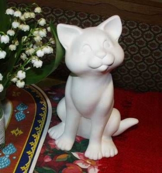 Katze - sitzend - glatt – 21,5 cm hoch - Schrühware