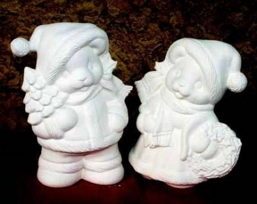 Bear Claus & Mrs Bear Claus – Weihnachtsteddies im 2er-Set – 22,5 und 20 cm hoch – Schrühware