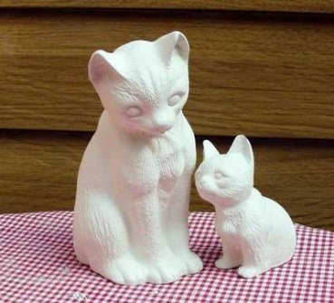 Katze mit Kind – bis 20 cm hoch - Schrühware