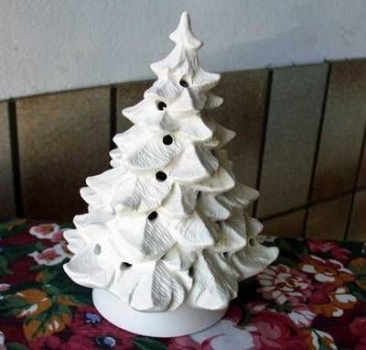 Tannenbaum mit Basis - Gesamthöhe ca. 21 cm - zum Beleuchten - Schrühware