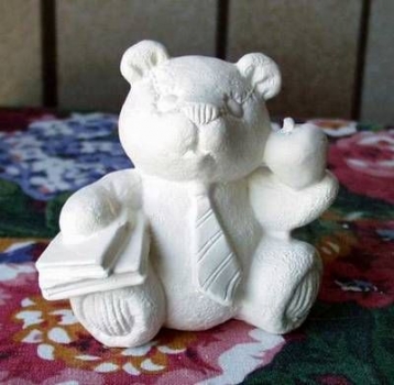 Kalenderbär – September – Apfel und Bücher – 8 cm hoch – Schrühware