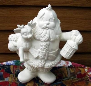 Nikolaus mit Rentier – 28,75 cm hoch - Schrühware