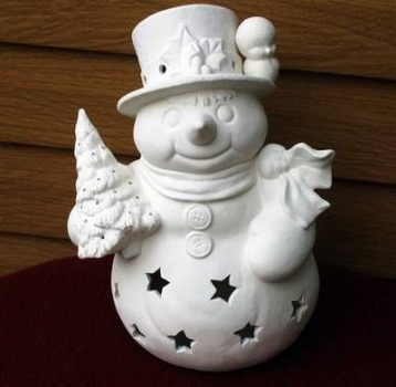 Schneemann mit Tannenbaum - ausgeschnitten – 38 cm hoch - Schrühware