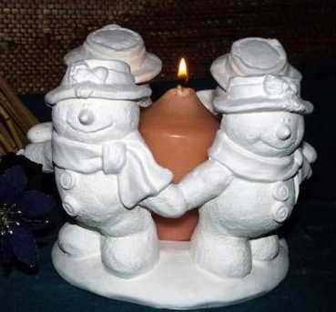 Kerzenhalter mit Schneemännern – 13 cm hoch - Schrühware