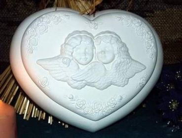 DONAS-Gießform - neu - Herzdose mit Engelpaar – 28 cm breit - USA
