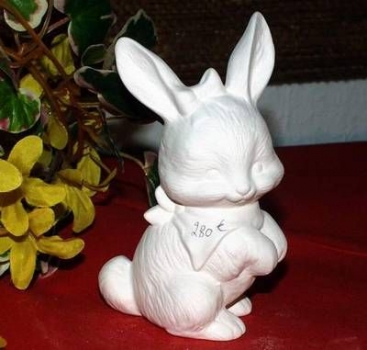 Häschen mit Tuch # 3 -  Pfötchen hoch - 11,2 cm hoch - Schrühware