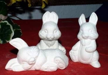 Kleine Hasen im 3er--Set - 4,5 bis 7,6 cm hoch - Schrühware