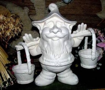 Großer Troll  Anton mit 2 Körben – ca. 44 cm hoch - Schrühware