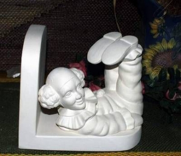 Buchstütze mit liegenden Clown im 2er-Set – 15 und 17,5 cm – Schrühware