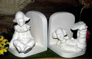 Buchstützen mit Clowns im 4er-Set – 15 und 17,5 cm – Schrühware