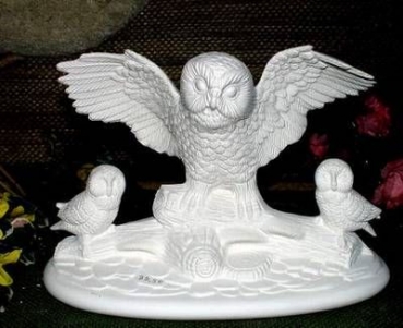 Eule mit 2 Kindern - 23 cm hoch - Schrühware