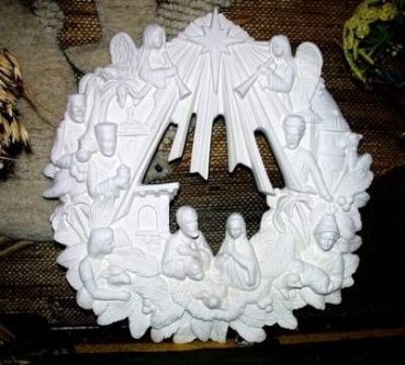 Krippenkranz – Nativity Wreath – 40,6 cm Durchmesser – Schrühware