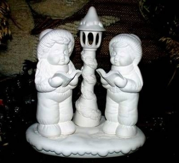 Kinderpaar im 2er-Set – Carolers – mit Basis und Laterne – Schrühware – Sonderangebot