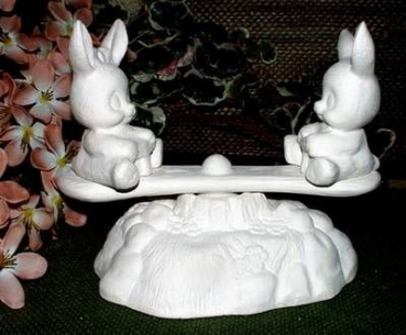 Spieluhr - Wippe mit Hasen - Schrühware