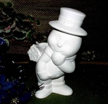 Schneemann - Schneeflocke am Rücken – 12,5 cm hoch - Schrühware