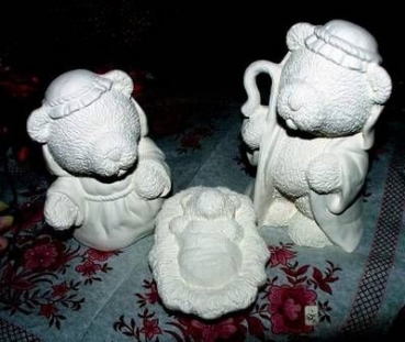 GARE-Teddy-Krippensatz – Heilige Familie im 3er-Set – 13 und 15 cm hoch - Schrühware