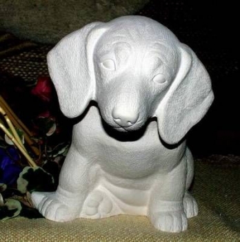 Sitzender Dackel – 18 cm hoch - Schrühware