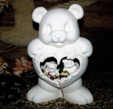 Großer Herz-Teddy – 28 cm hoch – mit Teddy-Paar – ausgeschnitten - Schrühware