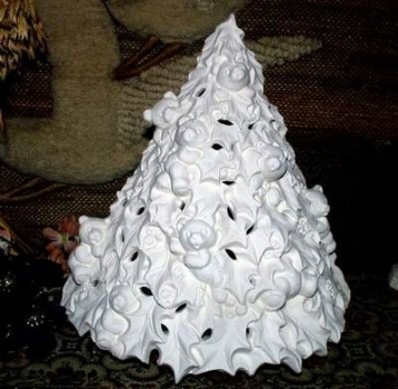 Ilexbaum mit Teddys zum Beleuchten - 33 cm hoch - Schrühware