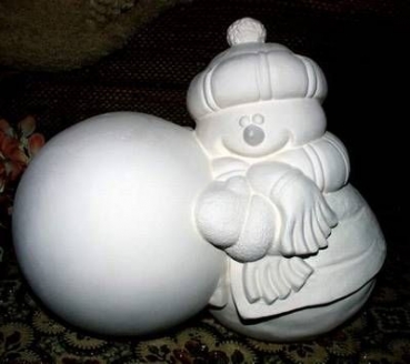 Schneemann mit Schneeball – 20 cm hoch - Schrühware