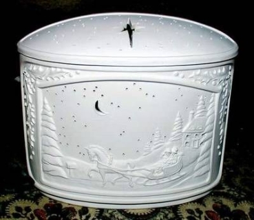 Windlicht – White Christmas – Schlitten – für elektrische Beleuchtung - 18,5 x 14,5 cm - Schrühware