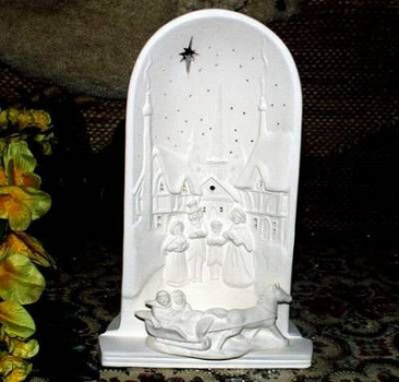 Weihnachtslicht – Carolers mit Pferdekutsche – zum Beleuchten – 23 cm hoch – Schrühware
