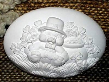 Motivplakette - Teddy mit Kleeblättern - Insert - Schrühware