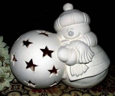 Schneemann mit Sternenkugel – 20 cm hoch - Schrühware