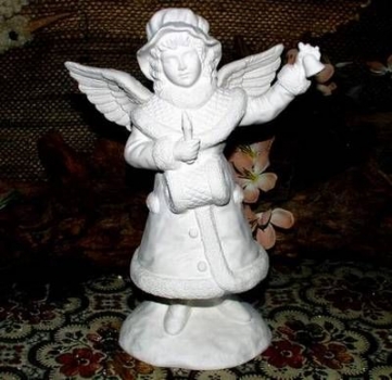 Winterengel - mit Kerze und Glocke - 25,5 cm hoch - Schrühware