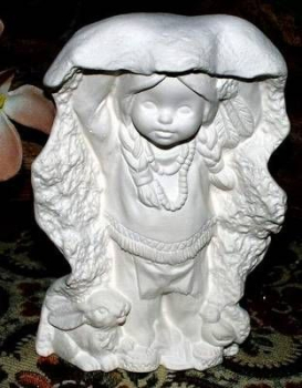 Preview: Indianerkinder im 2er-Set – März und April – bis 14 cm hoch – Schrühware