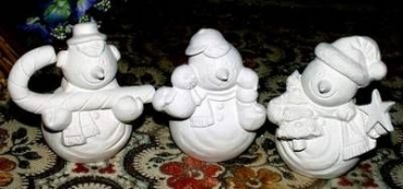 Snowpeople 2 – Set (3 verschiedene) - 8 cm hoch - Schrühware