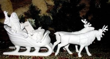Rentier-Schlitten - komplett mit einen Rentier - Kopf hoch – Santa – Sack – kl. Schlitten mit Hund – Puppen – Teddybär - Kopie