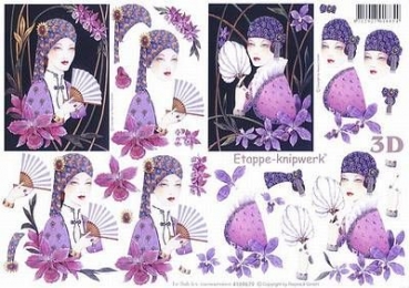 0411 - LeSuh - 3-D Schrittebogen - DIN A4 - 21 x 29,7 cm - Dame mit Fächer