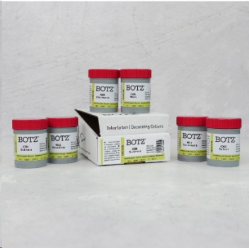 Unidekor-Farben im 6er-Set – glänzend - 200 ml – Unidekor-Farben von BOTZ - Brennbereich 1.000 bis 1.280 °C