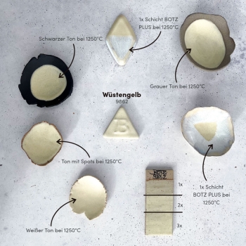 Wüstengelb – seidenmatt – 800 ml – Steinzeug-Glasur von BOTZ - Brennbereich 1.220 bis 1.280 °C