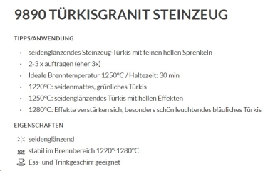Türkisgranit – seidenglänzend – 800 ml – Steinzeug-Glasur von BOTZ - Brennbereich 1.220 bis 1.280 °C